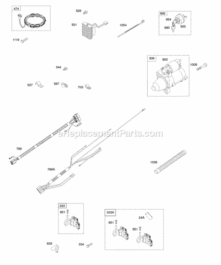Electric Starter Alternator Ignition Wires Diagram and Parts List for 540477-0112-E1  Briggs and Stratton Engine